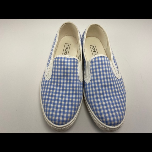 Topshop Blue Gingham Slip On Sneakers - Picture 2 of 3